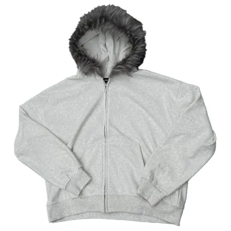 Faux Fur Zip-Up Hoodie Light Grey product photo
