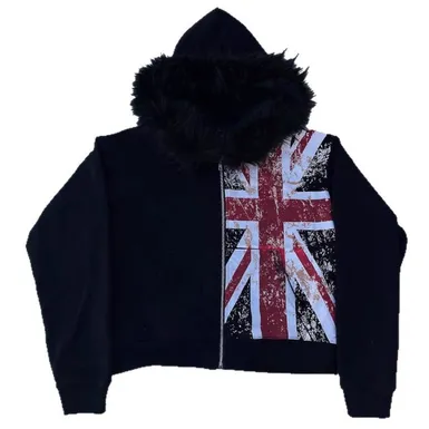 UK Faux Fur Trimmed Zip Up Hoodie product photo