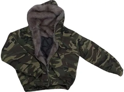 Flee GFN Camo Hooded Dark Faux Fur Jacket product photo