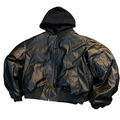 Flee GFN Heavy Leather Hooded Bomber Jacket product photo