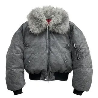 WANNA LAB Faux Fur Collar Bomber Jacket product photo
