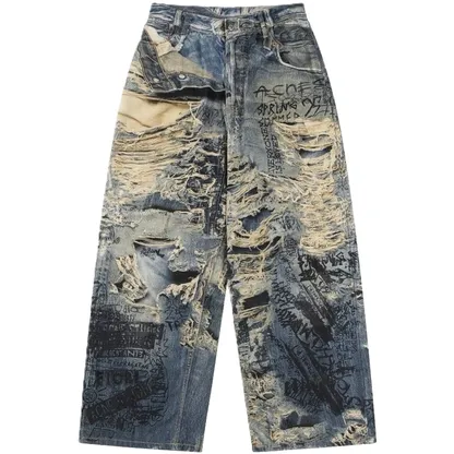 Acne Studios 2023M Torn Scribble Print Denim Jeans product photo