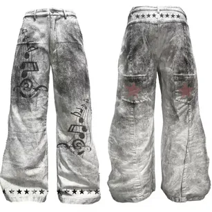 DETW White Dirty Wash Music Note Baggy Jeans product photo