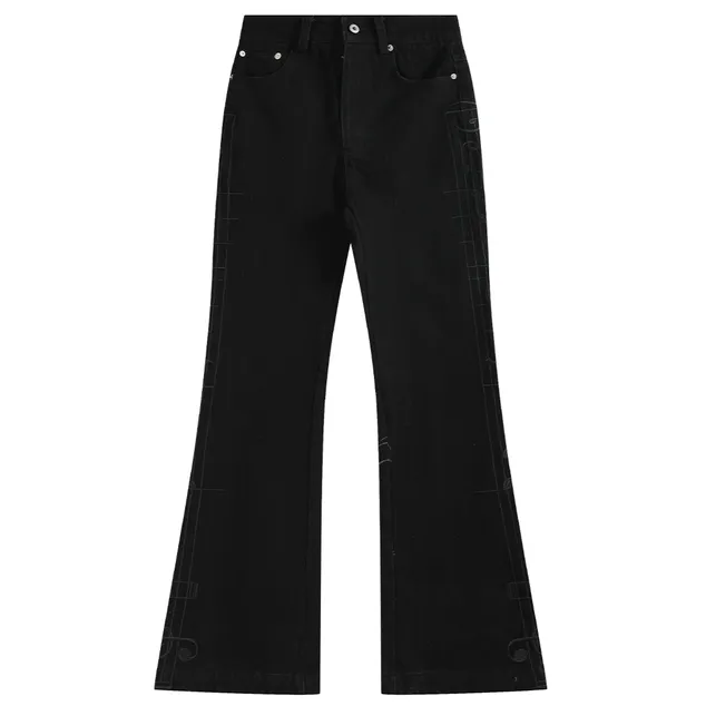 noEmosen Embroidered Music Note Flared Jeans Black product photo