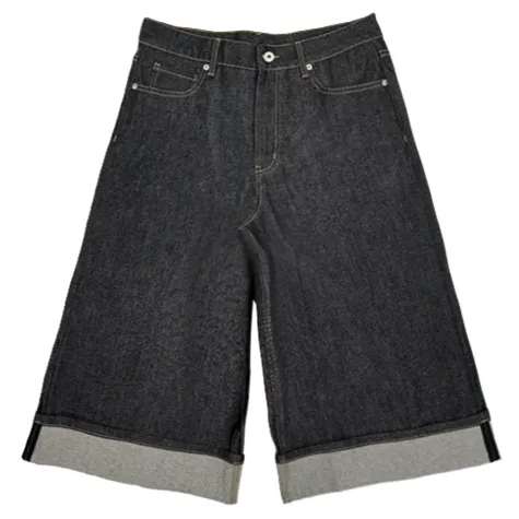 WANNA LAB Cuffed Raw Denim Shorts product photo