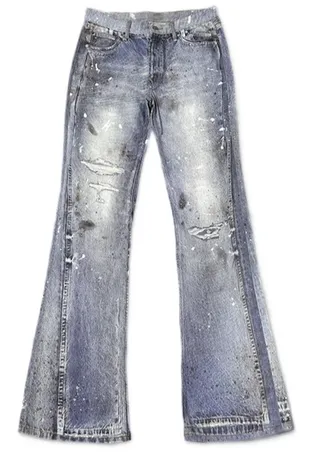 WANNA LAB Ice Blue Distressed Flared Jeans product photo