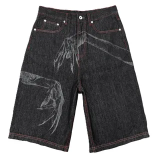 WANNA LAB Red Stitching Raw Denim Shorts product photo