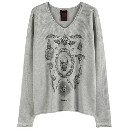 noEmosen Grey Skull Print Long Sleeve product photo